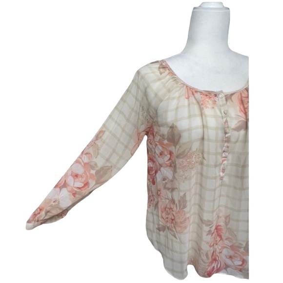 LC Lauren Conrad Cream Striped Floral Sheer Long Sleeve Top - Size Small - Picture 6 of 16